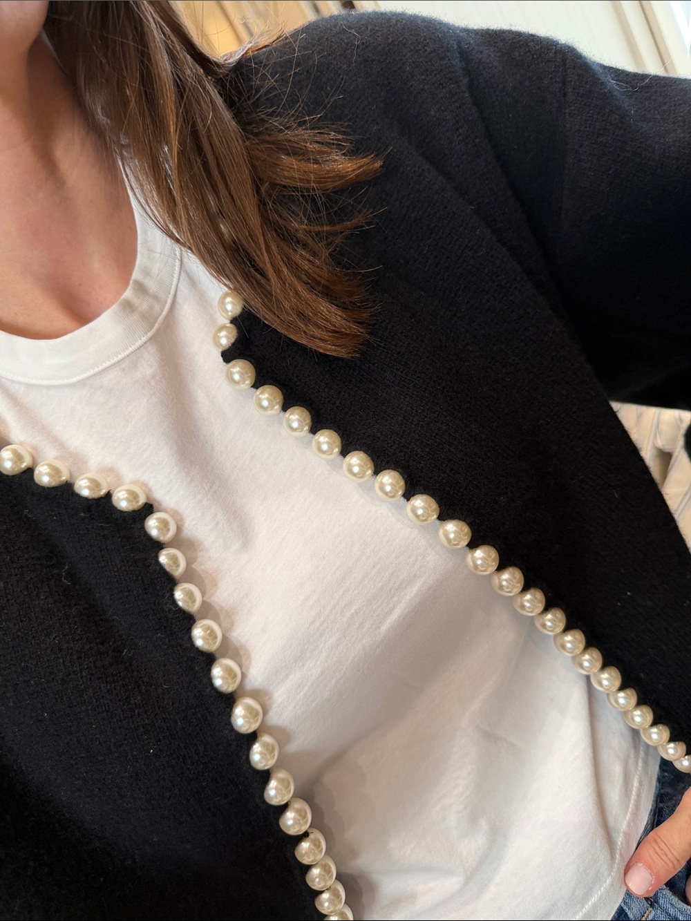 Alexander Wang Black Cardigan with Pearl Trim - Picture 4 of 4